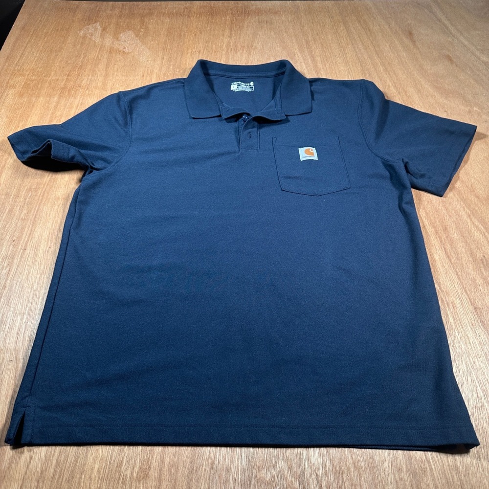 Carhartt Polo Shirt Mens L Navy K570 Loose Fit Pocket Pique Knit Short Sleeve